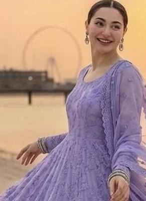 Lavender georgette embroidered flared gown set 2