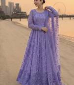 Lavender georgette embroidered flared gown set