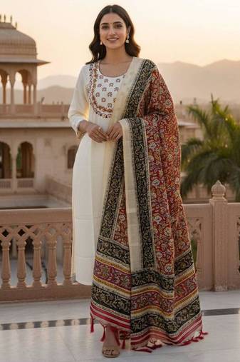 Cream khadi embroidered kurta set