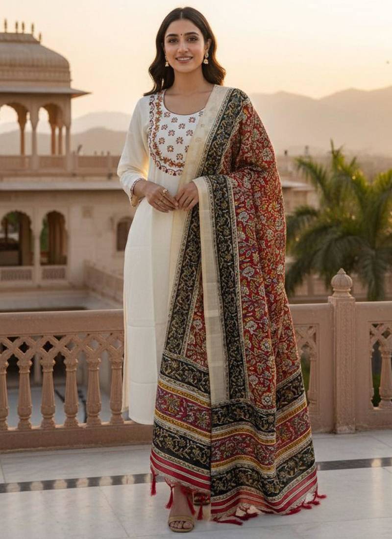 Cream khadi embroidered kurta set