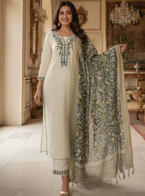 Cream khadi embroidered kurta set 1