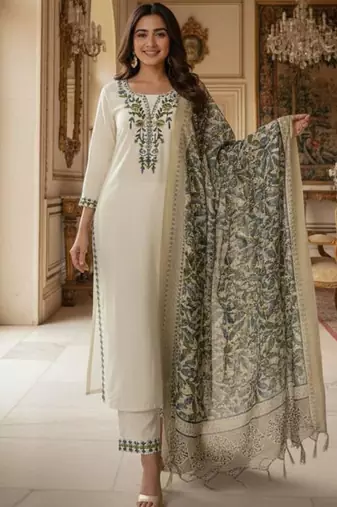 Cream khadi embroidered kurta set