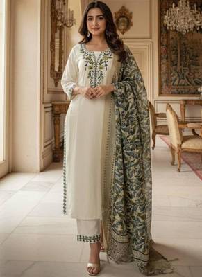 Cream khadi embroidered kurta set 2