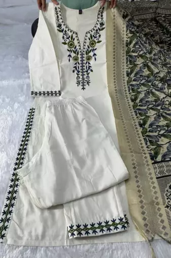 Cream khadi embroidered kurta set