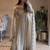 Off-white silk blend embroidered flared gown set