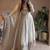 Off-white silk blend embroidered flared gown set