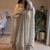 Off-white silk blend embroidered flared gown set
