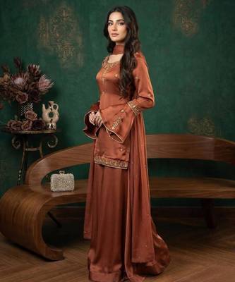 Brown crepe embroidered palazzo set 1
