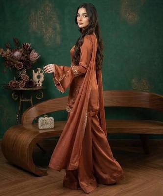 Brown crepe embroidered palazzo set 2