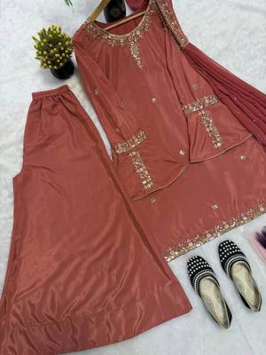 Brown crepe embroidered palazzo set 3