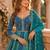 Blue faux georgette hand embroidery flared gown set