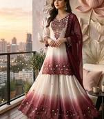 Wine And White Color Embroidery And Thread Work Georgette Salwar Suit