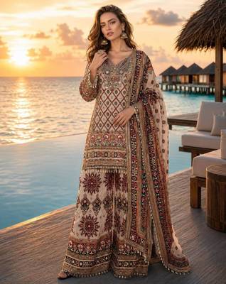 White crepe digital print palazzo set 1