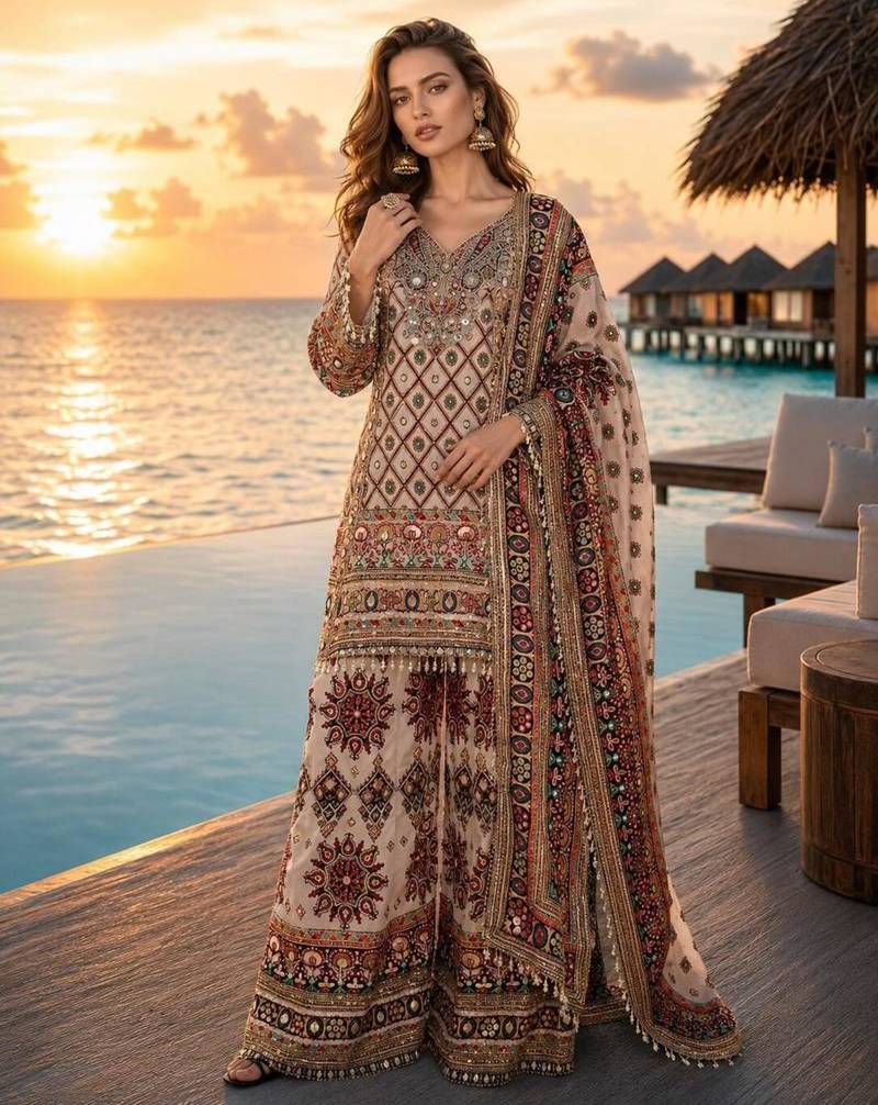 White crepe digital print palazzo set