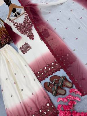 Wine And White Color Embroidery And Thread Work Georgette Salwar Suit 5