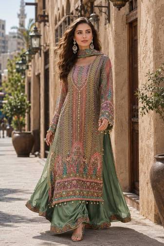 Green crepe printed palazzo set