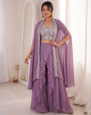 Lavender silk blend embroidered sharara set 2