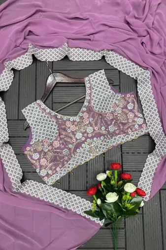 Lavender silk blend embroidered sharara set