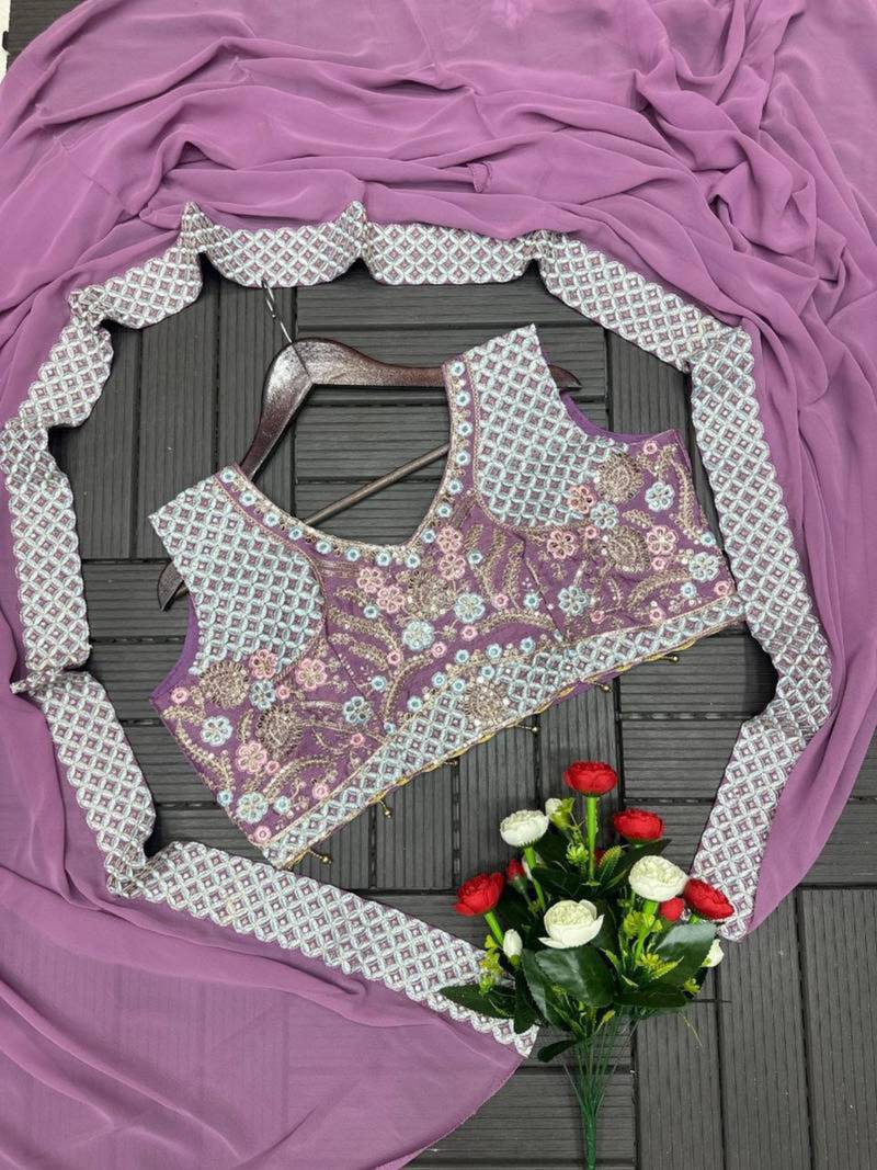 Lavender silk blend embroidered sharara set