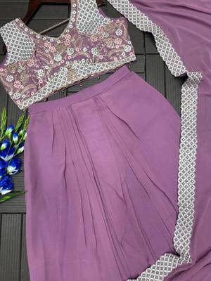 Lavender silk blend embroidered sharara set 4