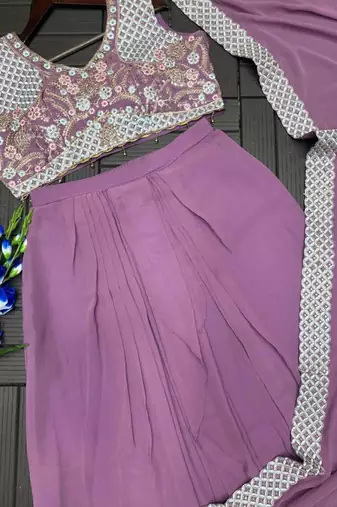 Lavender silk blend embroidered sharara set