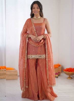 Orange art silk thread embroidery palazzo set 2