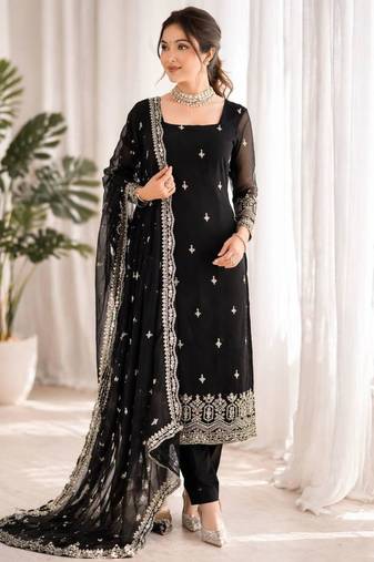 Black georgette thread embroidery kurta set