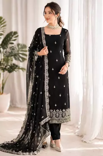 Black georgette thread embroidery kurta set