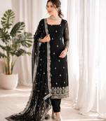 Black georgette thread embroidery kurta set