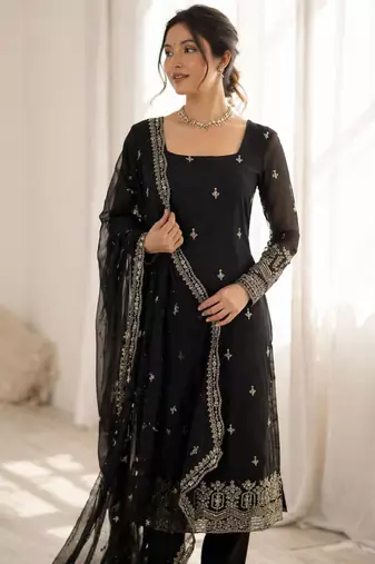 Black georgette thread embroidery kurta set