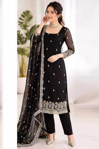 Black georgette thread embroidery kurta set