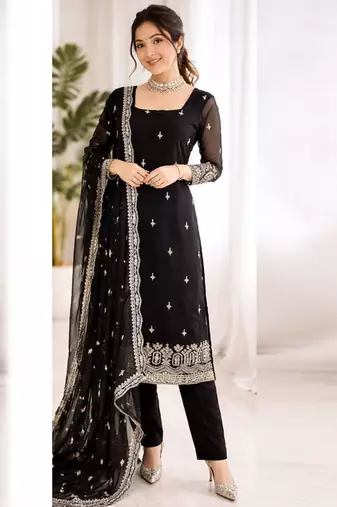 Black georgette thread embroidery kurta set