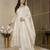 Cream silk embroidered flared gown set