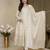 Cream silk embroidered flared gown set