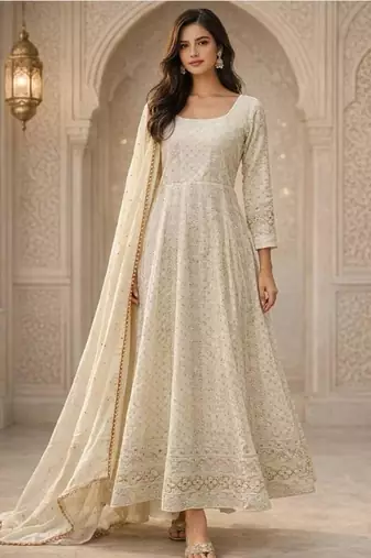 White georgette embroidered anarkali set