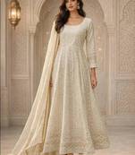 White georgette embroidered anarkali set