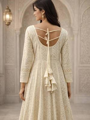 White georgette embroidered anarkali set 2