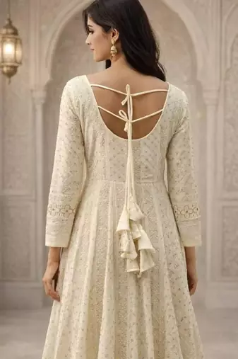 White georgette embroidered anarkali set