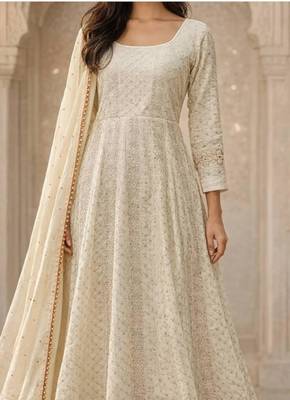 White georgette embroidered anarkali set 3