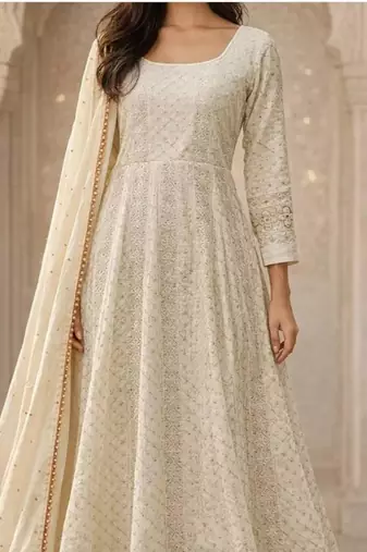 White georgette embroidered anarkali set