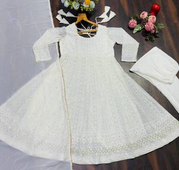 White georgette embroidered anarkali set 4