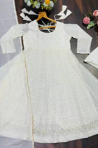 White georgette embroidered anarkali set