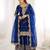 Royal-blue silk embroidered sharara set