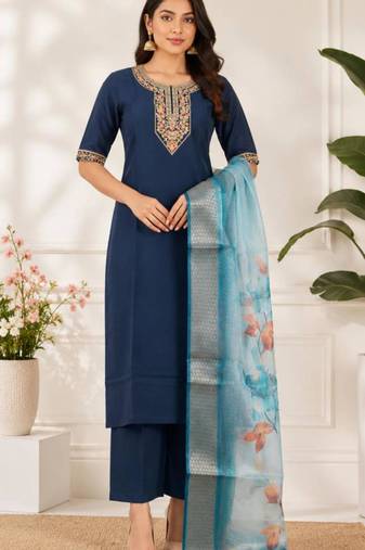 Navy-blue silk sequins kurta set