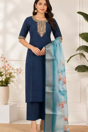 Navy-blue silk sequins kurta set