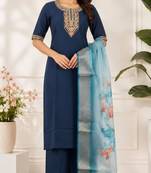 Navy-blue silk sequins kurta set
