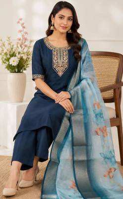 Navy-blue silk sequins kurta set 2