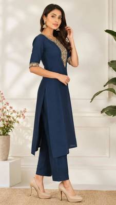 Navy-blue silk sequins kurta set 3