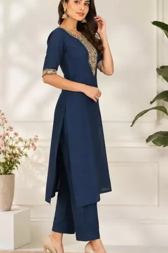 Navy-blue silk sequins kurta set
