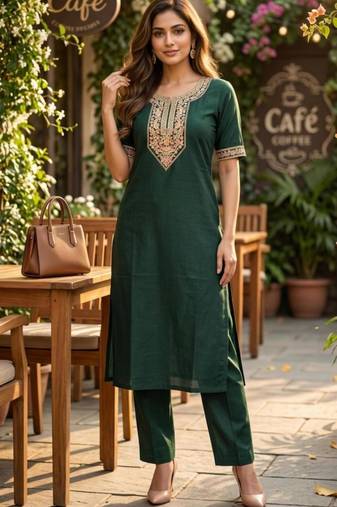 Green silk blend sequins kurta set